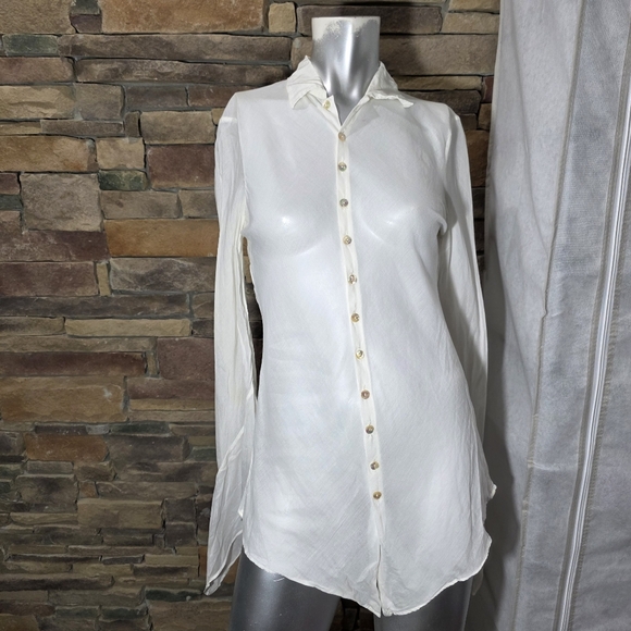 Jean Paul Gaultier Femme Sheer White Blouse Size US 8 - Picture 4 of 12